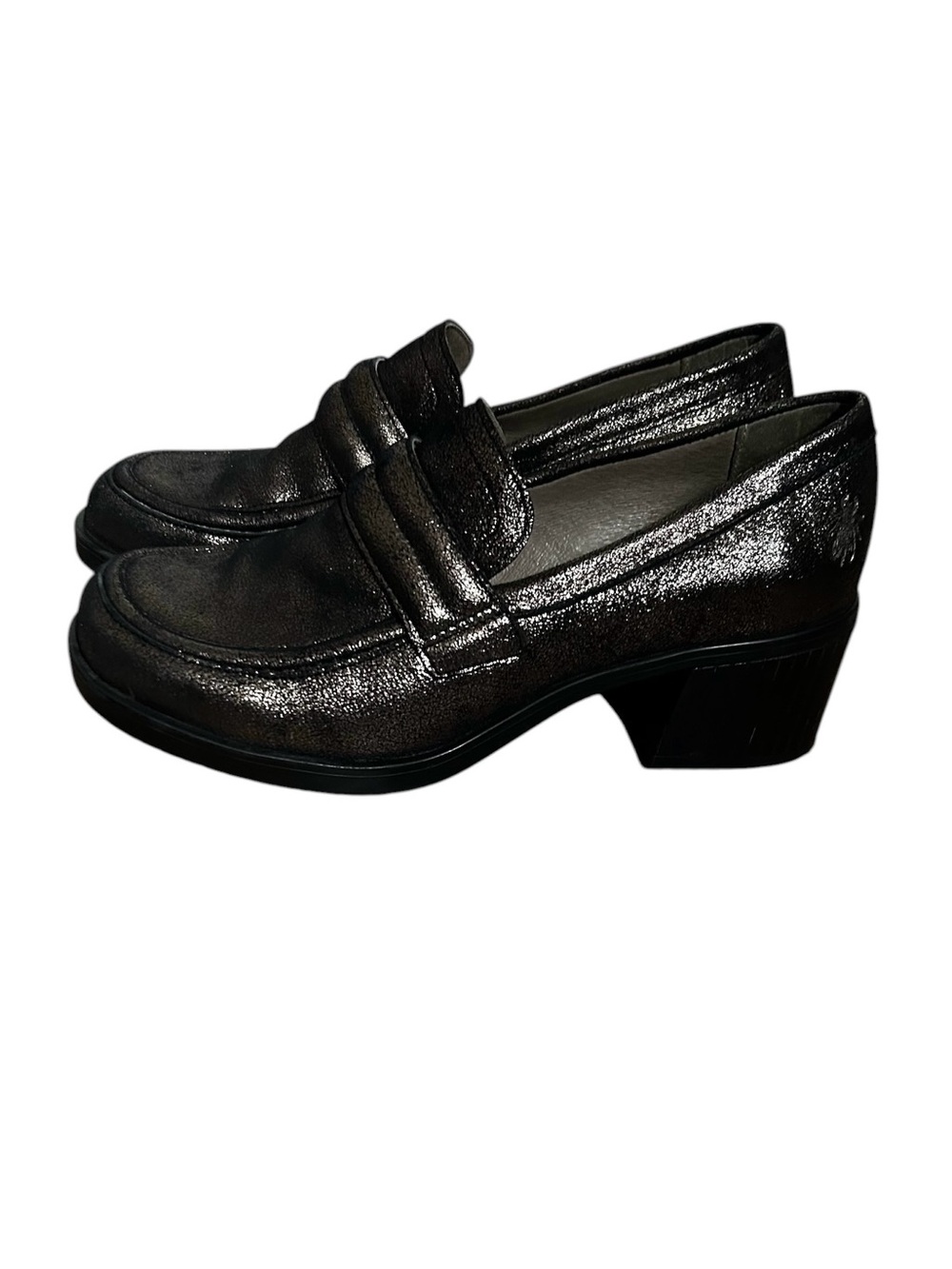 Fly London Chunky Black Copper Metallic Platform Loafers Size 39 US Size 8.5